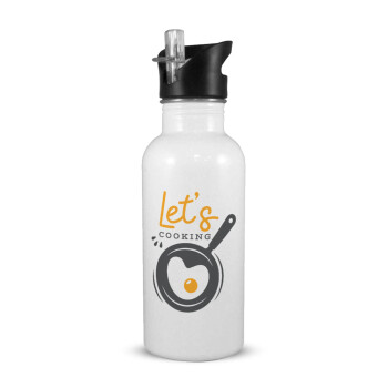Let's cooking, White water bottle with straw, stainless steel 600ml