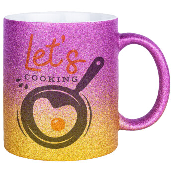Let's cooking, Κούπα Χρυσή/Ροζ Glitter, κεραμική, 330ml