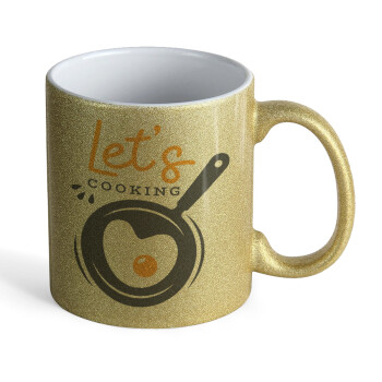 Let's cooking, Κούπα Χρυσή Glitter που γυαλίζει, κεραμική, 330ml