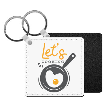 Let's cooking, Μπρελόκ Δερματίνη, τετράγωνο ΜΑΥΡΟ (5x5cm)