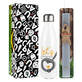 Let's cooking, Easter candle, metallic white thermos bottle (500ml) & aromatic flat candle (30cm) (GRAY)