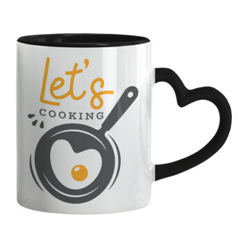 Let's cooking, Mug heart black handle, ceramic, 330ml
