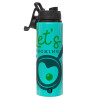Metallic water bottle with safety lid, 850ml aluminum