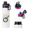 Metallic water bottle with safety lid, 850ml aluminum