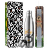 Easter Set, metallic stainless thermos flask (500ml) & scented flat Easter candle (30cm) (GRAY)