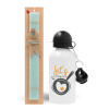 Easter Set, metallic aluminum water bottle (500ml) & scented flat candle (30cm) (TURQUOISE)