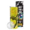 Neon Yellow Travel Tumbler, with metal straw (Stainless steel 304 Food grade, BPA free, 600ml)