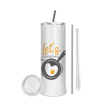 Let's cooking, Tumbler ποτήρι θερμό από ανοξείδωτο ατσάλι 600ml, με μεταλλικό καλαμάκι & βούρτσα καθαρισμού
