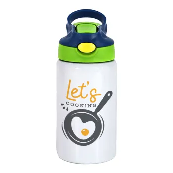 Let's cooking, Children's hot water bottle, stainless steel, with safety straw, green, blue (350ml)