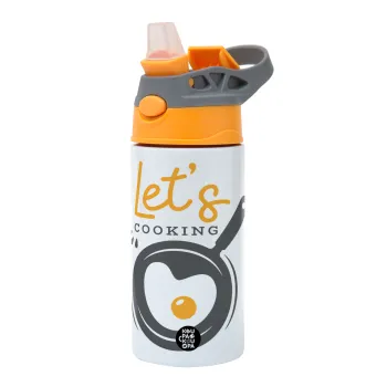 Let's cooking, Children's hot water bottle, stainless steel, with safety straw, Orange/Grey (360ml) BPA-FREE