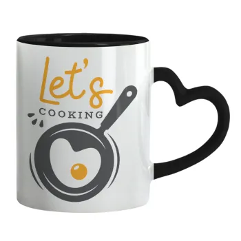 Let's cooking, Κούπα καρδιά χερούλι μαύρη, κεραμική, 330ml