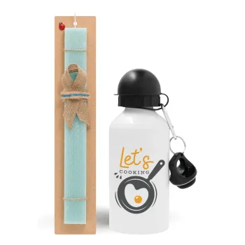 Let's cooking, Πασχαλινή Λαμπάδα με παγούρι μεταλλικό αλουμινίου (500ml) & λαμπάδα αρωματική πλακέ (30cm) (ΤΙΡΚΟΥΑΖ)