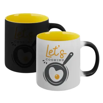Let's cooking, Κούπα Μαγική εσωτερικό κίτρινη, κεραμική 330ml που αλλάζει χρώμα με το ζεστό ρόφημα