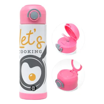 Let's cooking, Παιδικό παγούρι θερμό, ανοξείδωτο, με καλαμάκι ασφαλείας, ΡΟΖ (500ml)