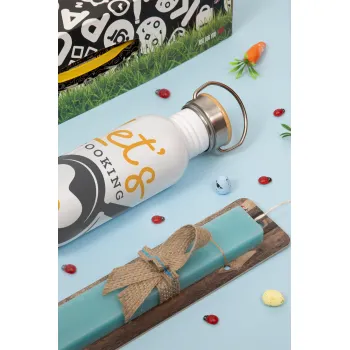 Let's cooking, Πασχαλινή Λαμπάδα με παγούρι μεταλλικό (620ml, stainless steel) & κερί αρωματικό πλακέ (30cm) (ΤΙΡΚΟΥΑΖ)