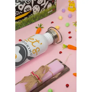 Let's cooking, Πασχαλινή Λαμπάδα με παγούρι μεταλλικό (620ml, stainless steel) & κερί αρωματικό πλακέ (30cm) (ΡΟΖ)