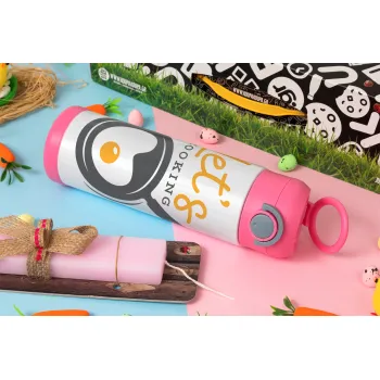 Let's cooking, Easter candle, Childrens hot water bottle, stainless steel, with safety straw, PINK (500ml)