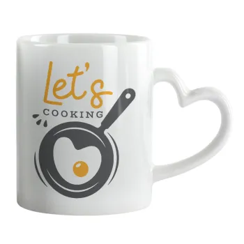 Let's cooking, Κούπα καρδιά χερούλι λευκή, κεραμική, 330ml