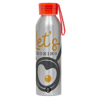 Let's cooking, Αλουμινένιο Αθλητικό Μπουκάλι 650ml – Ασημί με Κόκκινο Καπάκι και Λουράκι Σιλικόνης