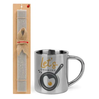 Let's cooking, Easter Set, metallic thermal cup (300ml) & Easter aromatic flat candle (30cm) (GRAY)