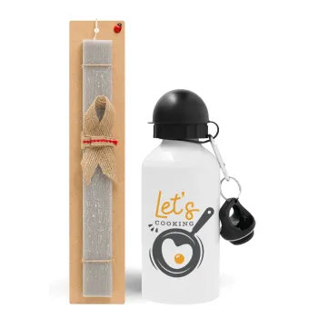 Let's cooking, Easter Set, metallic aluminum water bottle (500ml) & aromatic flat Easter candle (30cm) (GRAY)