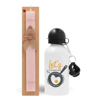 Let's cooking, Easter Set, metallic aluminum bottle (500ml) & aromatic flat Easter candle (30cm) (PINK)
