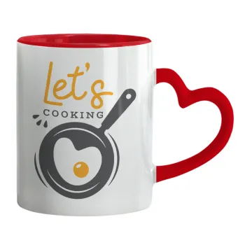 Let's cooking, Mug heart red handle, ceramic, 330ml