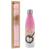 Easter Set, Metallic pink/white (Stainless steel) thermos, double-walled, 500ml & aromatic flat Easter candle (30cm) (PINK)