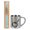 Easter Set, metallic thermal cup (300ml) & aromatic flat Easter candle (30cm) (TURQUOISE)