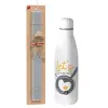 Easter Set, metallic stainless thermos bottle (500ml) & scented flat Easter candle (30cm) (GRAY)