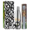 Easter Set, metallic stainless thermos flask (500ml) & scented flat Easter candle (30cm) (GRAY)