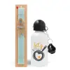 Easter Set, metallic aluminum water bottle (500ml) & scented flat candle (30cm) (TURQUOISE)