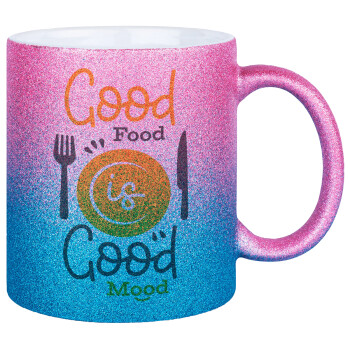 Good food, Good mood. , Κούπα Χρυσή/Μπλε Glitter, κεραμική, 330ml