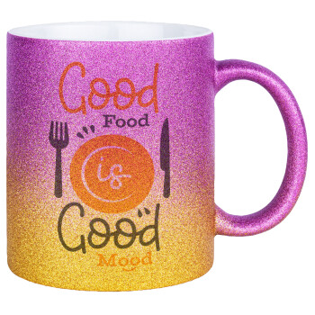 Good food, Good mood. , Κούπα Χρυσή/Ροζ Glitter, κεραμική, 330ml