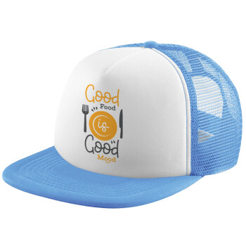 Good food, Good mood. , Καπέλο Soft Trucker με Δίχτυ Γαλάζιο/Λευκό