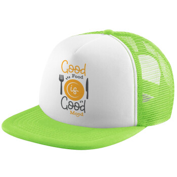 Good food, Good mood. , Καπέλο Soft Trucker με Δίχτυ Πράσινο/Λευκό