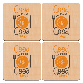 Good food, Good mood. , ΣΕΤ x4 Σουβέρ ξύλινα τετράγωνα plywood (9cm)