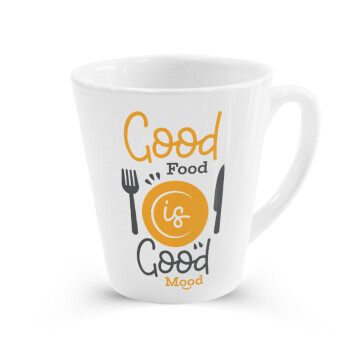 Good food, Good mood. , Κούπα κωνική Latte Λευκή, κεραμική, 300ml
