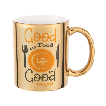 Good food, Good mood. , Mug ceramic, gold mirror, 330ml