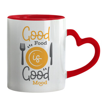 Good food, Good mood. , Κούπα καρδιά χερούλι κόκκινη, κεραμική, 330ml