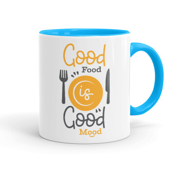 Good food, Good mood. , Mug colored light blue, ceramic, 330ml