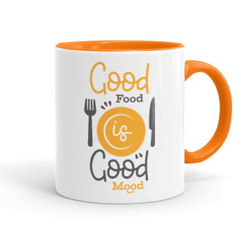 Good food, Good mood. , Mug colored orange, ceramic, 330ml