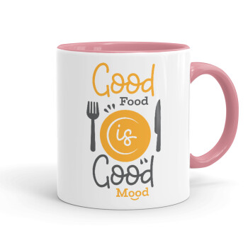 Good food, Good mood. , Mug colored pink, ceramic, 330ml