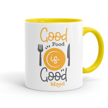 Good food, Good mood. , Κούπα χρωματιστή κίτρινη, κεραμική, 330ml
