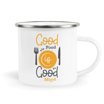 Good food, Good mood. , Κούπα Μεταλλική εμαγιέ λευκη 360ml