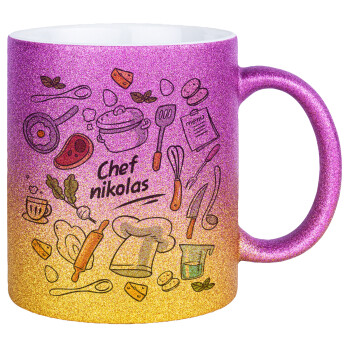 Chef με όνομα, Κούπα Χρυσή/Ροζ Glitter, κεραμική, 330ml
