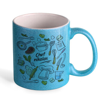 Chef με όνομα, Κούπα Σιέλ Glitter που γυαλίζει, κεραμική, 330ml