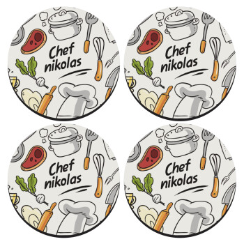 Chef με όνομα, SET of 4 round wooden coasters (9cm)