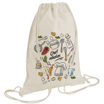 Chef με όνομα, Backpack bag GYMBAG natural (28x40cm)