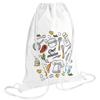 Chef με όνομα, Τσάντα πλάτης πουγκί GYMBAG λευκή (28x40cm)